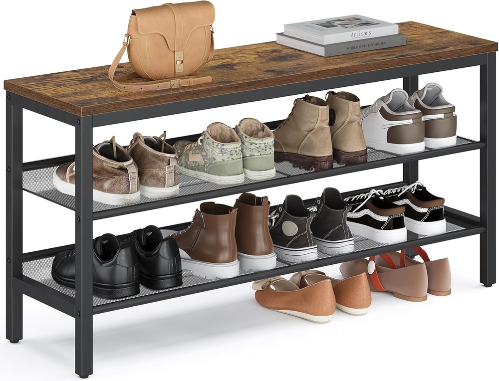 3 Tier Shoe Rack Bench One Piece Shelves Shoe Storage Organizer W/ Raised Edges