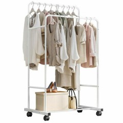 Heavy Metal Double Rail Garment Rack Clothes Storage with 2-Tier Bottom Shelves