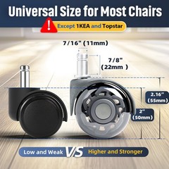 5 PCS Office Chair Wheels 2 Inch Desk Caster Roller Universal Fit Dark Grey