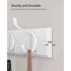 Wall-Mounted Coat Rack, Hook Rack, 4 Dual Metal Hooks, for Coats, Bags, Keys,