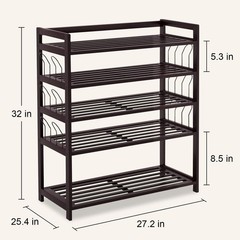 5-Tier Bamboo Shoe Rack Shoe Bench Shoe Shelf Free Standing Storage Organizer