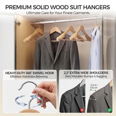 12Pack Wide Shoulder Wooden Hangers Non-Slip Clothes Coat Jacket Hangers Natural