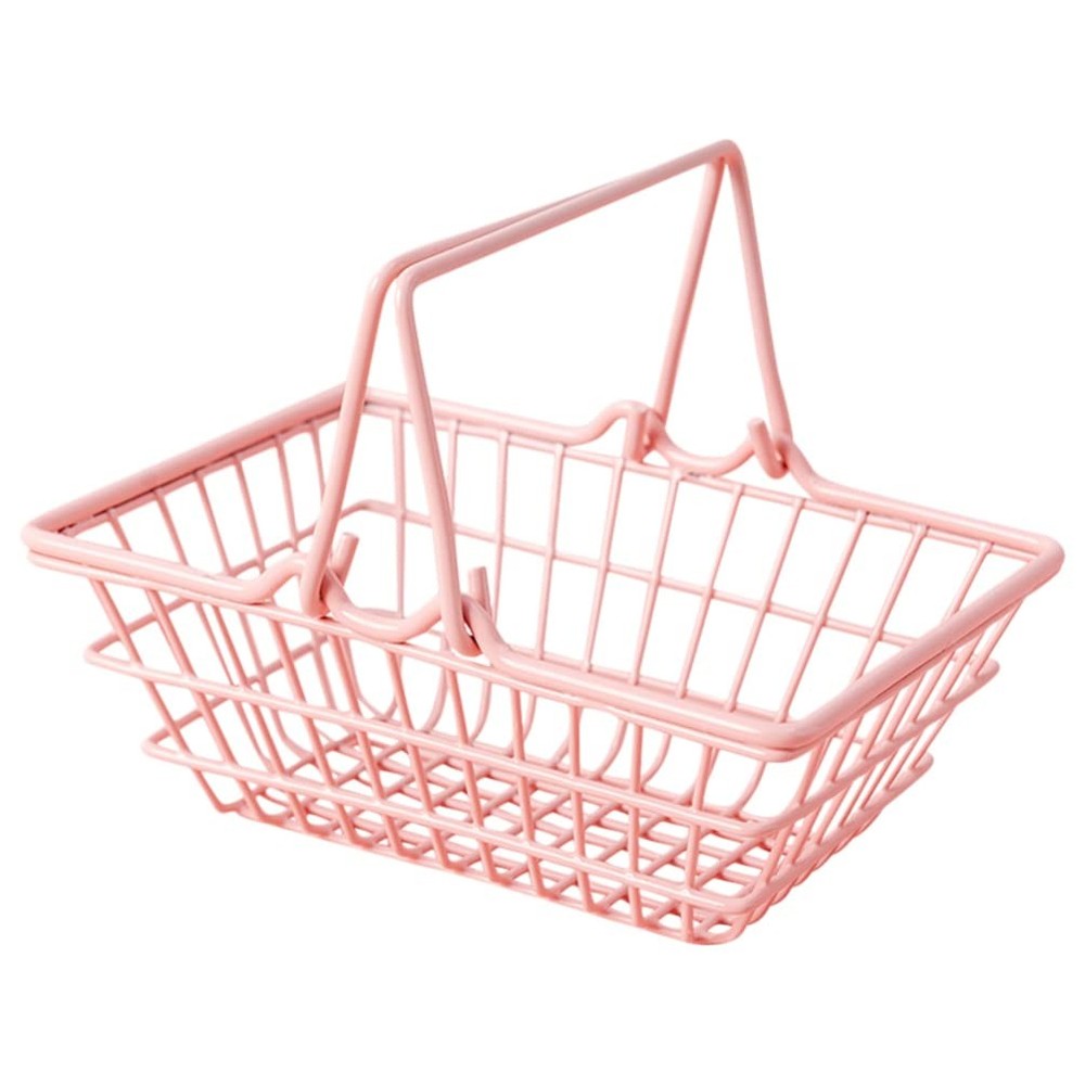Pink Mini Shopping Basket, 9.25″ x 6.29″ x 3.54″ Metal Wire Basket with Handl…