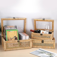 Handwoven Rattan Storage Box with Clear Lid & Metal Latch – Small Organizer