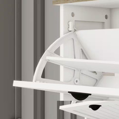 32 In. H X 40 In. W White Wood Slim Shoe Storage Cabinet with 4 Flip Drawers, Ad
