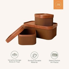 Eco-Conscious Stackable Storage Box Set Elegant Vegan Leather Home Organizer New