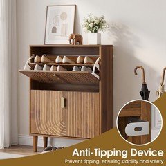 Line Groove Walnut Buffet Sideboard Cabinet 2 Door Accent Storage Cabinet