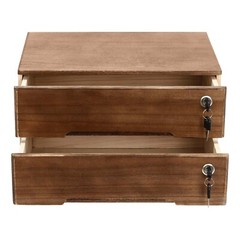2-tier Wooden Desktop Storage Box W/Lockable Drawers Walnut Flat File Cabinet