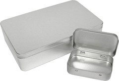 XL (8.5 X 5.3 X 1.9 In) Silver Metal Rectangular Empty Tin Box Containers for G