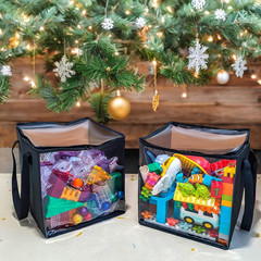 2 Pack Foldable PVC Storage Bins – 12″ Organizer with Clear Sides (Black)