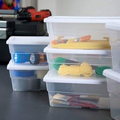 Sterilite 6 Qt Storage Box, Stackable Bin with Lid, 6 Quart, Clear. White Lid