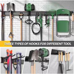 66 In. Black Metal Adjustable Heavy Duty Garage Tool Organizer Wall Rack with Ho