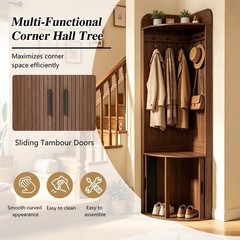 Corner Hall Tree with Storage, Walnut