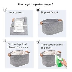 Cotton Rope Decorative Woven Baskets, Vegan Leather Handles Set of 2 in Gray