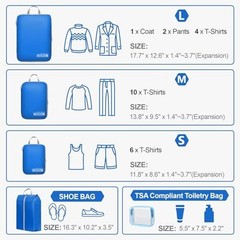 Compression Packing Cubes for Travel 6 Set Nylon Lightweight Luggage Organizer