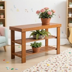 3-Tier Bamboo Shoe Rack Bench – Entryway Mudroom Wooden Storage Shelf Walnut