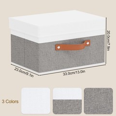 Storage Baskets with Lids, Closet 13×9.1×7.9in(3-Pack), White/Grey
