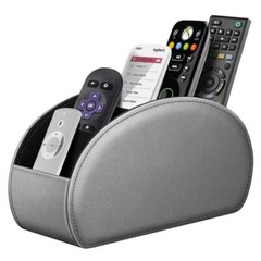 Remote Control Holder, Vegan Leather TV Remote Caddy Desktop Silver Gray