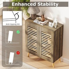 Shoe Cabinet w/2 Louvered Doors&3 Removable Shelves,5-Tier Narrow Cabinet Walnut