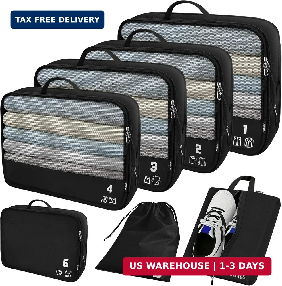 7 Set Compression Packing Cubes for Travel, Luggage Organizer Bags for Suitcases