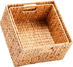 Natural Water Hyacinth Storage Baskets Set of 2 with Handles – Organize Stylishl