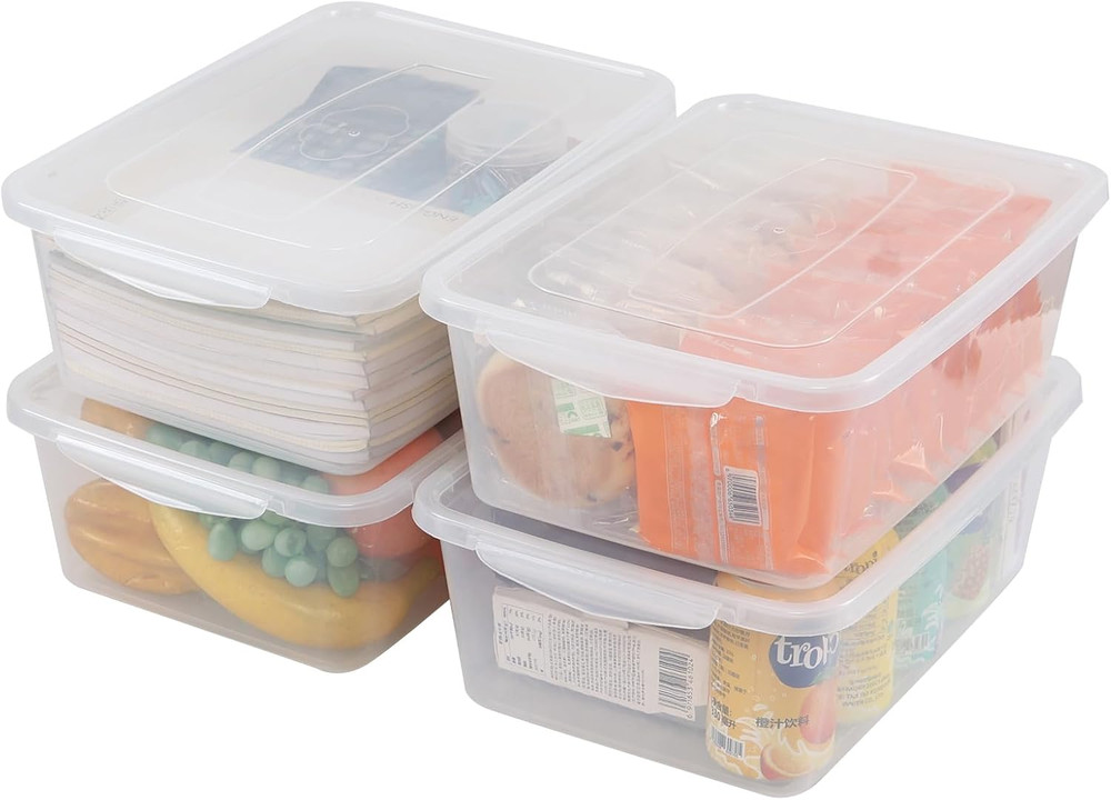 14 Quart Clear Plastic Storage Bins with Lids, 4-Pack, Stackable & Latching