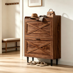 2 Drawers Top Enclosure Barn Door Shoe Cabinet Melamine Board Embossed MDF