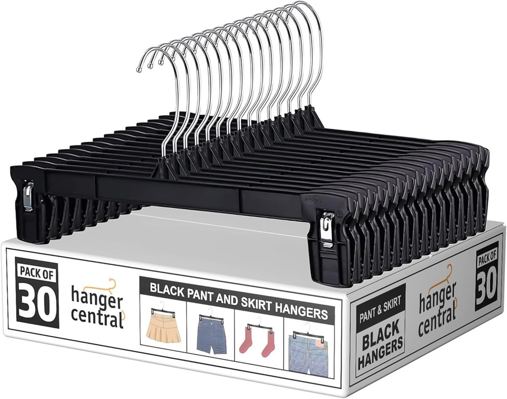 30 Pack Pants Hangers – 10 Inch Slim Plastic Clothes Hangers with Clips for Skir
