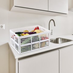 Idotry 2-Pack Plastic Collapsible Storage Crates Foldable Milk Crate, White 42L