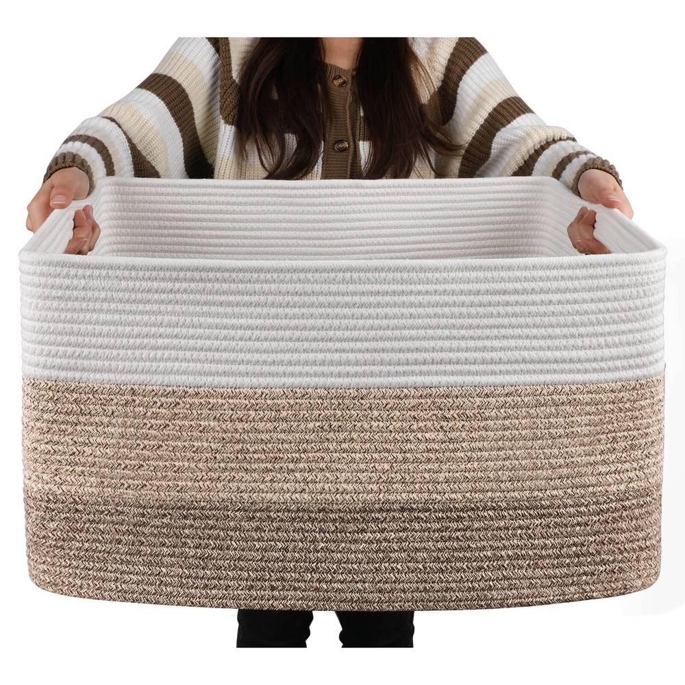 Large Woven Storage Basket Gradient Yellow for Toys and Blankets 22”x17”x12”