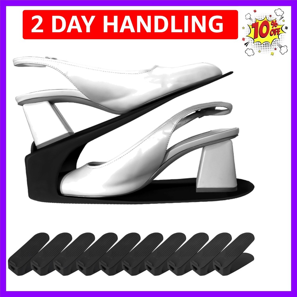 One-Piece Shoe Slot Organizer 10 Pack, Space-Saving Stackers for Closet, Entr…