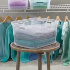 Sterilite Tall Storage Bin Clear Plastic Carry Handles 6 Count