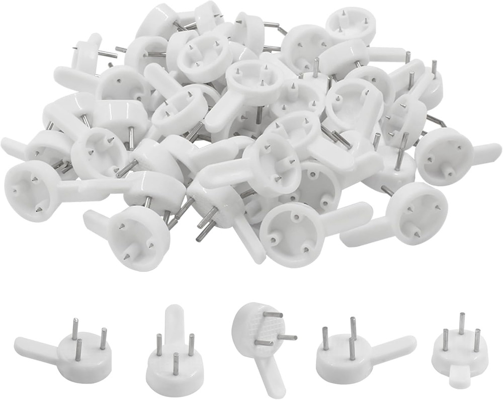 50pc Traceless Hardwall Picture Hooks Concrete Cement Wall Hangers Small White 5