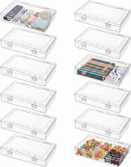 12 Pack Stackable Clear Plastic Storage Boxes with Lids for Organizing Supplies