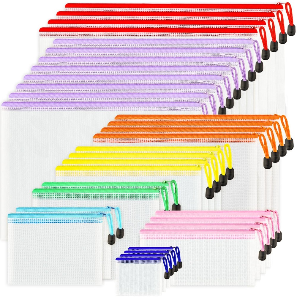 VVCOIIROEI 32pcs Mesh Zipper Pouch B4 A4 B5 A5 B6 A6 Bill B8, 8 Color-32pcs