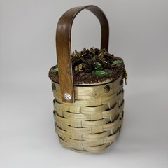 Vintage Jolles Original Woven Basket Gem Flowers Wood Handle