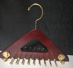 Cherry Wood & Brass Peg Tie & Belt Jewelry Organizer Hanger