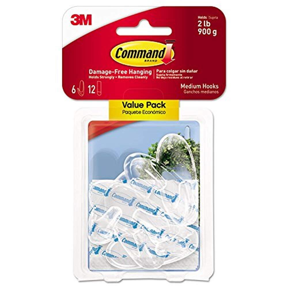 Command, 3M Clear Hooks Medium, 6 Count