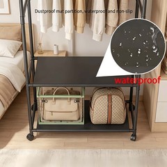 1pc Heavy Duty Freestanding Clothes Rack with Wheels & Hooks