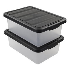 Wekioger Versatile Plastic Storage Organizer Bins Black Lids 14 Quart 2 Packs