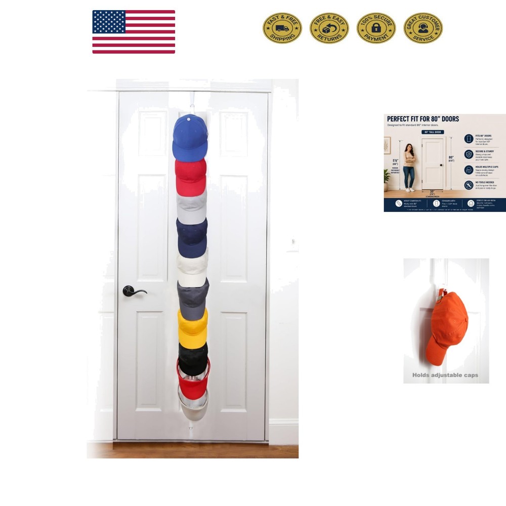 Contemporary Cap Rack FAV | Over Door Organizer for 40 Caps – Secure & Stylish