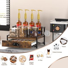 Coffee Syrup Rack Organizer, 4.3″D x 15.9″W x 9.1″H, 2tier & Rustic Brown
