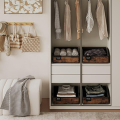 Trapezoid Closet Storage Bins 6 Pack with Handles & Labels – Rustic Brown/Black