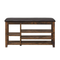 39.5 In. Height-Adjustable Shoe Bench with Storage-Natural Rubberwood, PU Leathe