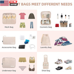 8 Set Packing Cubes Luggage Packing Organizers for Travel Accessories-Cream
