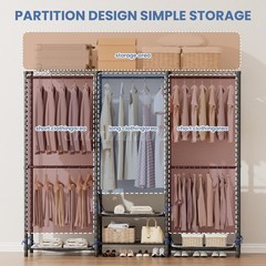 960 LBS Portable Wardrobe Closet Clothes Rack Storage Organizer with Cover Grey