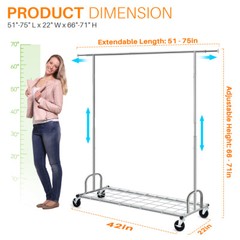 HOKEEPER 450 lbs Heavy Duty Rolling Collapsible Clothing Garment Rack w/Shelves