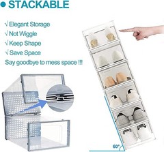 12 pc Foldable Shoe Box Stackable Clear 13.2×9.1×5.5in Shoe Storage Box Size ＜10