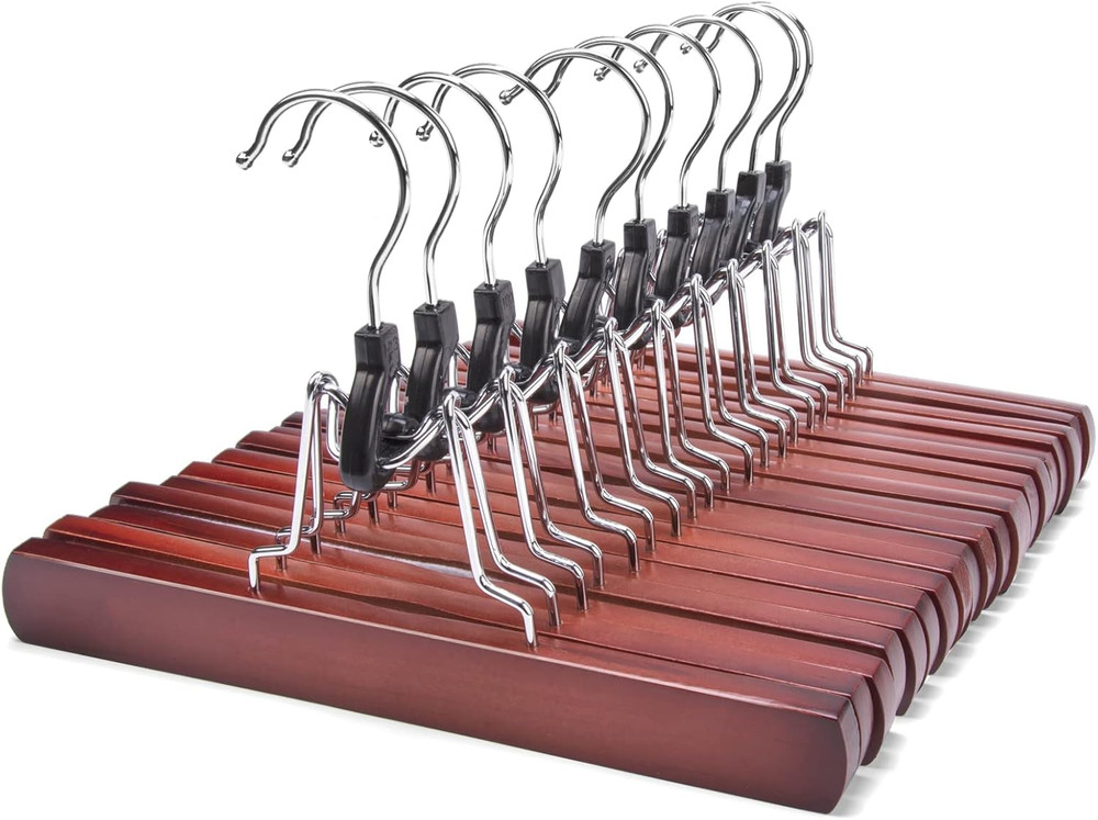 Cherry Wooden Non-Slip Pants Hangers – 10 Pack for Jeans & Skirts