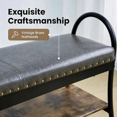 39.4” Shoe Storage Bench, Entryway Bench with Curved Armrests | Faux Leather Pa